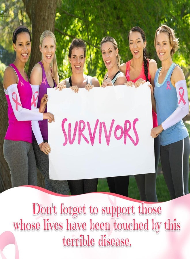 Zhehao 18 Pairs Breast Cancer Awareness Sleeves Pink Ribbon Arm Sleeves Compression Sports Cooling Arm Sleeves for Women(White, Large) - Image 3